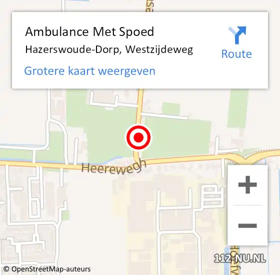 Locatie op kaart van de 112 melding: Ambulance Met Spoed Naar Hazerswoude-Dorp, Westzijdeweg op 23 juni 2023 11:20