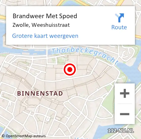 Locatie op kaart van de 112 melding: Brandweer Met Spoed Naar Zwolle, Weeshuisstraat op 23 juni 2023 11:31