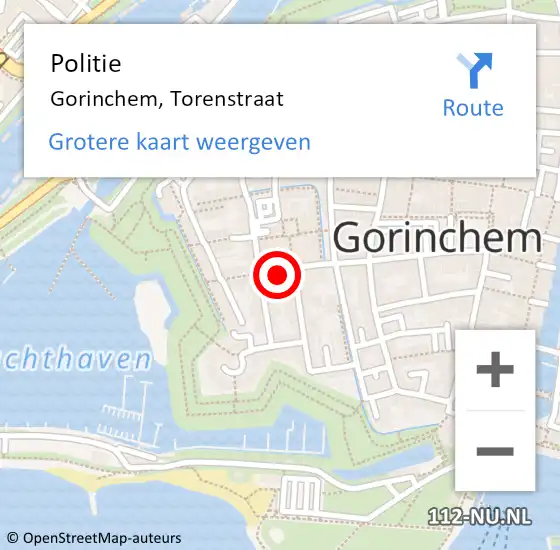 Locatie op kaart van de 112 melding: Politie Gorinchem, Torenstraat op 23 juni 2023 11:40