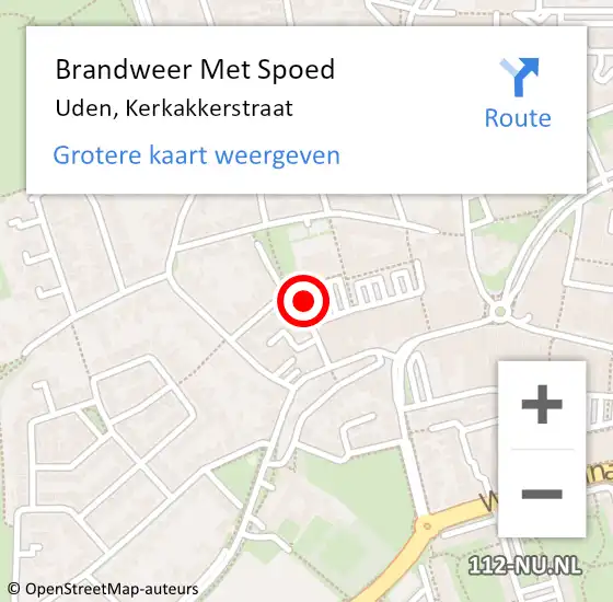 Locatie op kaart van de 112 melding: Brandweer Met Spoed Naar Uden, Kerkakkerstraat op 23 juni 2023 11:43