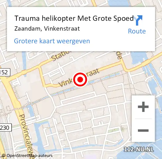 Locatie op kaart van de 112 melding: Trauma helikopter Met Grote Spoed Naar Zaandam, Vinkenstraat op 23 juni 2023 11:55