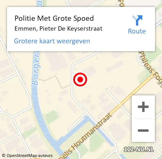 Locatie op kaart van de 112 melding: Politie Met Grote Spoed Naar Emmen, Pieter De Keyserstraat op 23 juni 2023 12:12