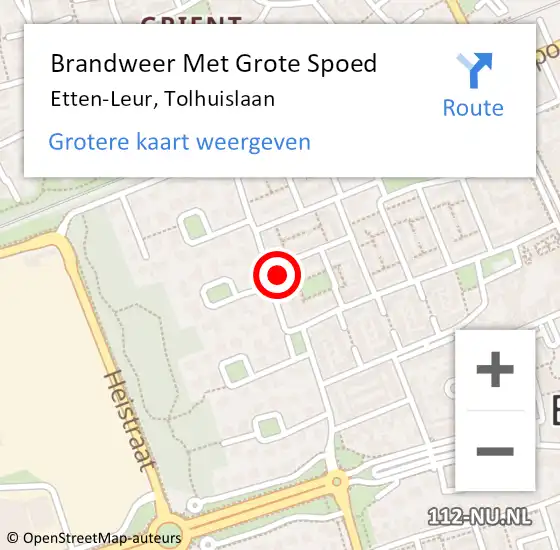 Locatie op kaart van de 112 melding: Brandweer Met Grote Spoed Naar Etten-Leur, Tolhuislaan op 23 juni 2023 12:14