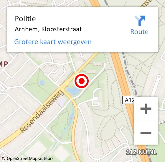 Locatie op kaart van de 112 melding: Politie Arnhem, Kloosterstraat op 23 juni 2023 12:16