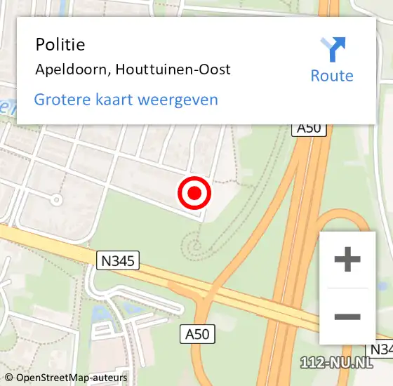 Locatie op kaart van de 112 melding: Politie Apeldoorn, Houttuinen-Oost op 23 juni 2023 12:19