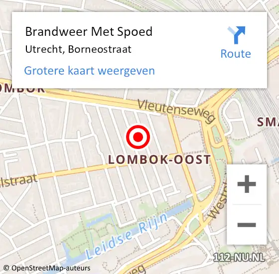 Locatie op kaart van de 112 melding: Brandweer Met Spoed Naar Utrecht, Borneostraat op 23 juni 2023 12:47