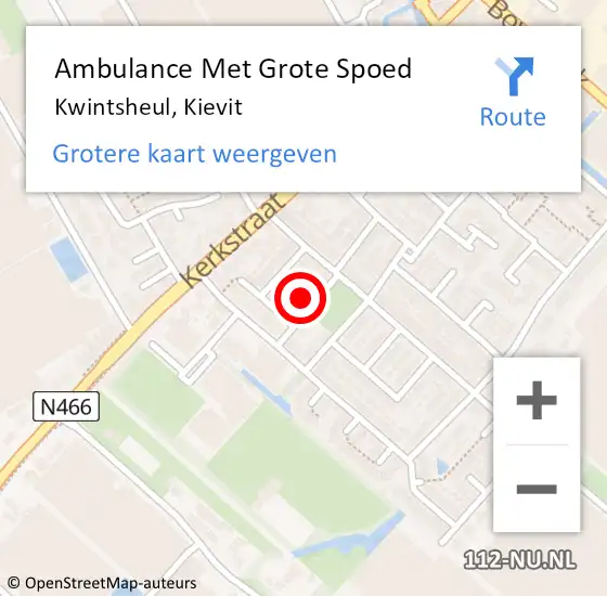 Locatie op kaart van de 112 melding: Ambulance Met Grote Spoed Naar Kwintsheul, Kievit op 23 juni 2023 12:48