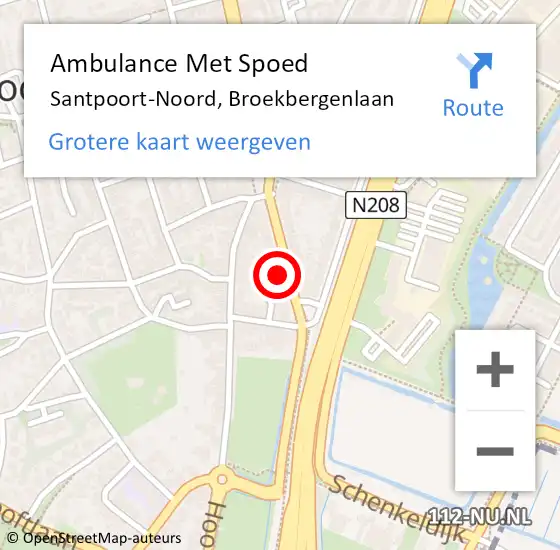 Locatie op kaart van de 112 melding: Ambulance Met Spoed Naar Santpoort-Noord, Broekbergenlaan op 23 juni 2023 13:10