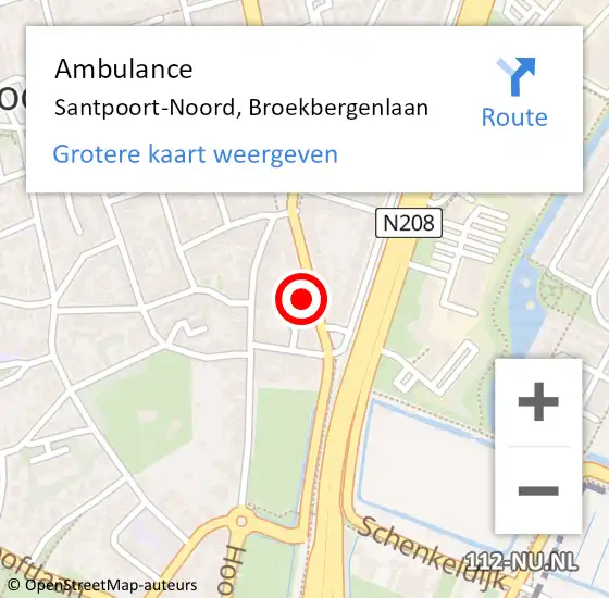 Locatie op kaart van de 112 melding: Ambulance Santpoort-Noord, Broekbergenlaan op 23 juni 2023 13:11