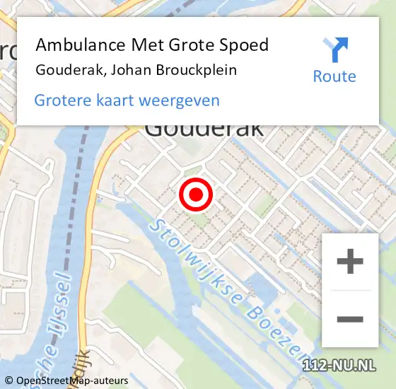 Locatie op kaart van de 112 melding: Ambulance Met Grote Spoed Naar Gouderak, Johan Brouckplein op 30 augustus 2014 01:48