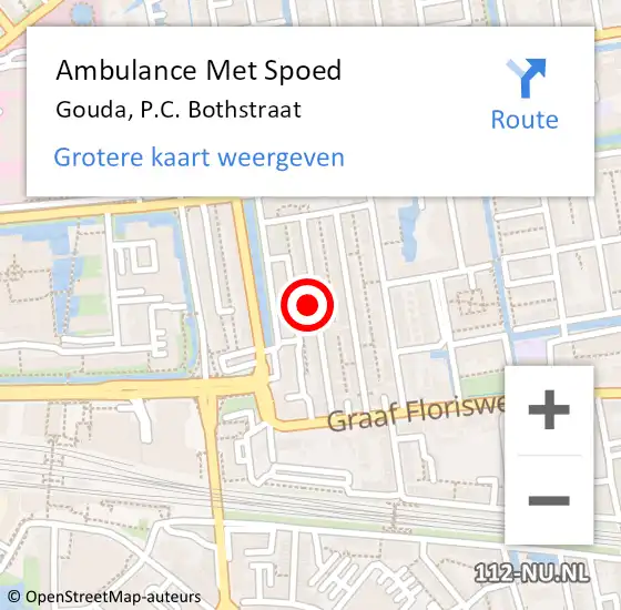 Locatie op kaart van de 112 melding: Ambulance Met Spoed Naar Gouda, P.C. Bothstraat op 23 juni 2023 14:04