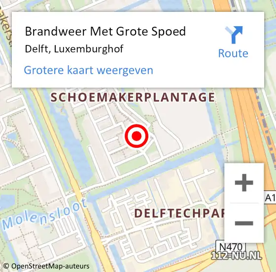 Locatie op kaart van de 112 melding: Brandweer Met Grote Spoed Naar Delft, Luxemburghof op 23 juni 2023 14:10