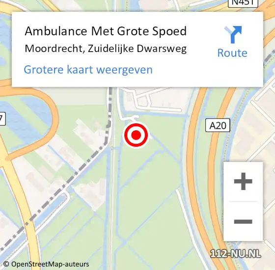 Locatie op kaart van de 112 melding: Ambulance Met Grote Spoed Naar Moordrecht, Zuidelijke Dwarsweg op 23 juni 2023 14:13