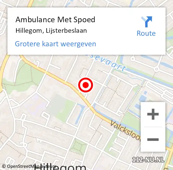 Locatie op kaart van de 112 melding: Ambulance Met Spoed Naar Hillegom, Lijsterbeslaan op 23 juni 2023 14:36