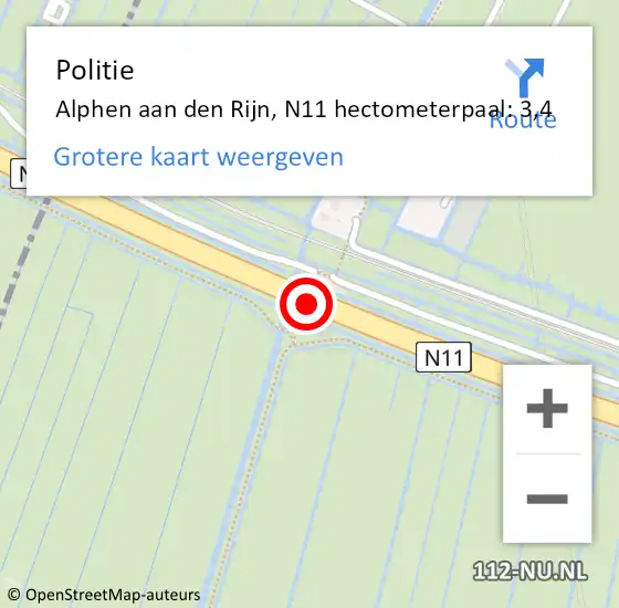 Locatie op kaart van de 112 melding: Politie Alphen aan den Rijn, N11 hectometerpaal: 3,4 op 23 juni 2023 14:42