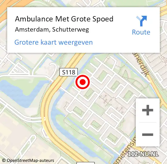 Locatie op kaart van de 112 melding: Ambulance Met Grote Spoed Naar Amsterdam, Schutterweg op 23 juni 2023 14:55