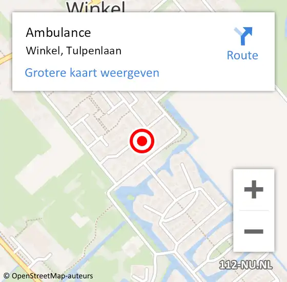 Locatie op kaart van de 112 melding: Ambulance Winkel, Tulpenlaan op 23 juni 2023 14:55