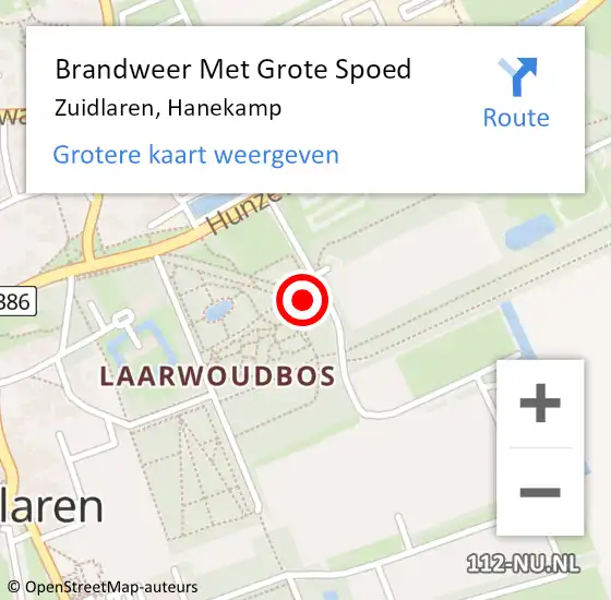 Locatie op kaart van de 112 melding: Brandweer Met Grote Spoed Naar Zuidlaren, Hanekamp op 23 juni 2023 14:56