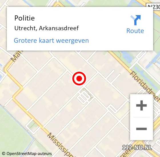 Locatie op kaart van de 112 melding: Politie Utrecht, Arkansasdreef op 23 juni 2023 15:35