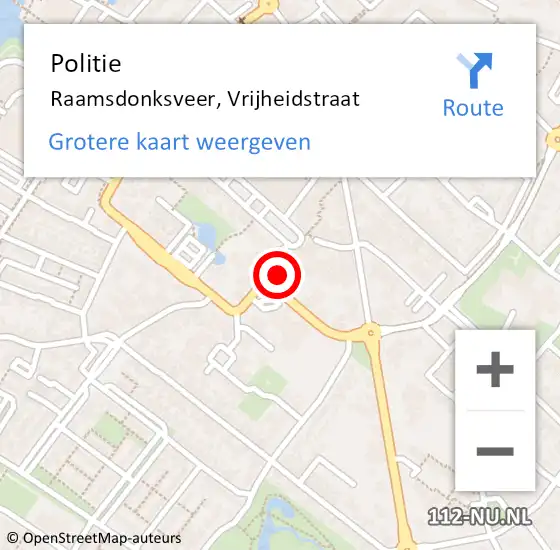 Locatie op kaart van de 112 melding: Politie Raamsdonksveer, Vrijheidstraat op 23 juni 2023 15:39