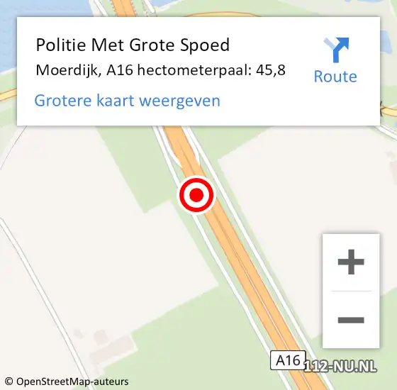 Locatie op kaart van de 112 melding: Politie Met Grote Spoed Naar Moerdijk, A16 hectometerpaal: 45,8 op 23 juni 2023 15:47