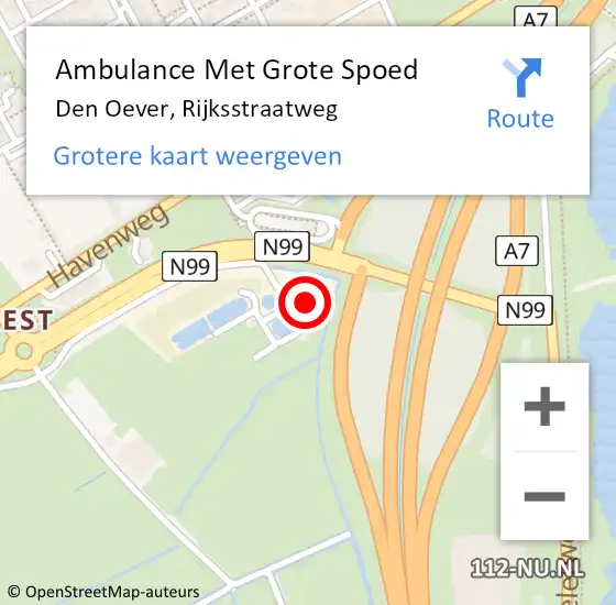 Locatie op kaart van de 112 melding: Ambulance Met Grote Spoed Naar Den Oever, Rijksstraatweg op 23 juni 2023 15:48