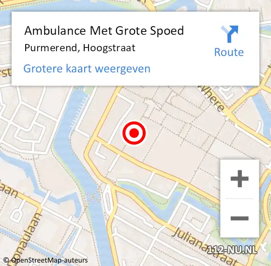Locatie op kaart van de 112 melding: Ambulance Met Grote Spoed Naar Purmerend, Hoogstraat op 23 juni 2023 15:53