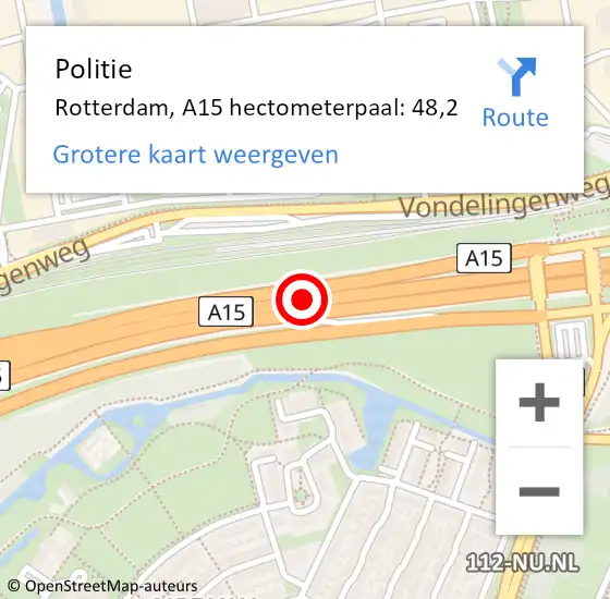 Locatie op kaart van de 112 melding: Politie Rotterdam, A15 hectometerpaal: 48,2 op 23 juni 2023 16:04