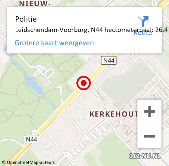 Locatie op kaart van de 112 melding: Politie Leidschendam-Voorburg, N44 hectometerpaal: 26,4 op 23 juni 2023 16:17