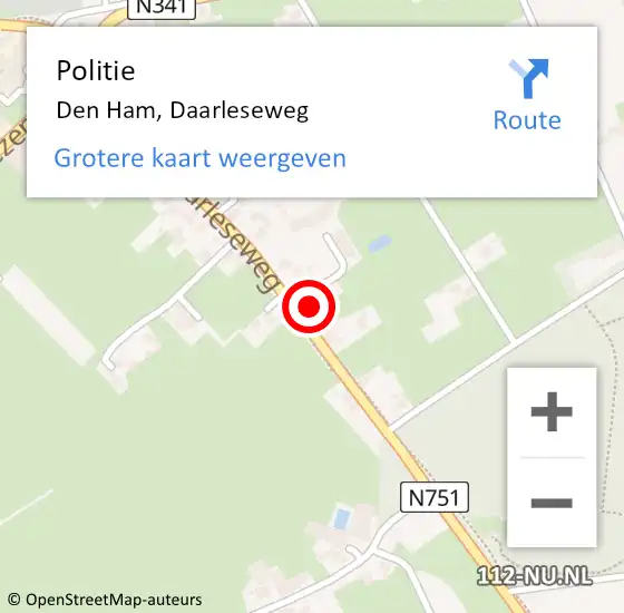 Locatie op kaart van de 112 melding: Politie Den Ham, Daarleseweg op 23 juni 2023 16:32