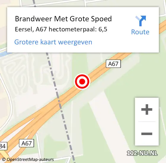 Locatie op kaart van de 112 melding: Brandweer Met Grote Spoed Naar Eersel, A67 hectometerpaal: 6,5 op 23 juni 2023 16:34