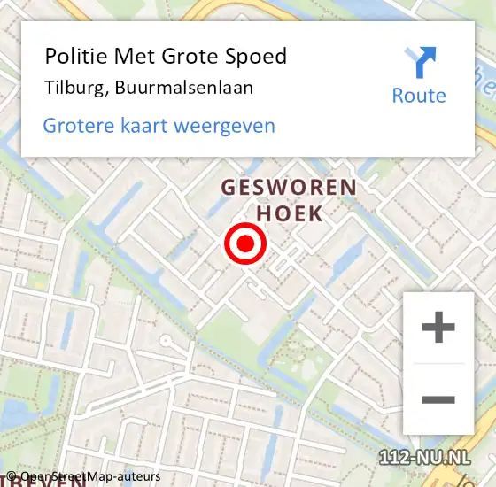 Locatie op kaart van de 112 melding: Politie Met Grote Spoed Naar Tilburg, Buurmalsenlaan op 23 juni 2023 17:00