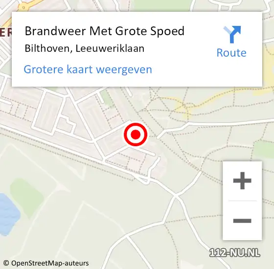 Locatie op kaart van de 112 melding: Brandweer Met Grote Spoed Naar Bilthoven, Leeuweriklaan op 23 juni 2023 17:09