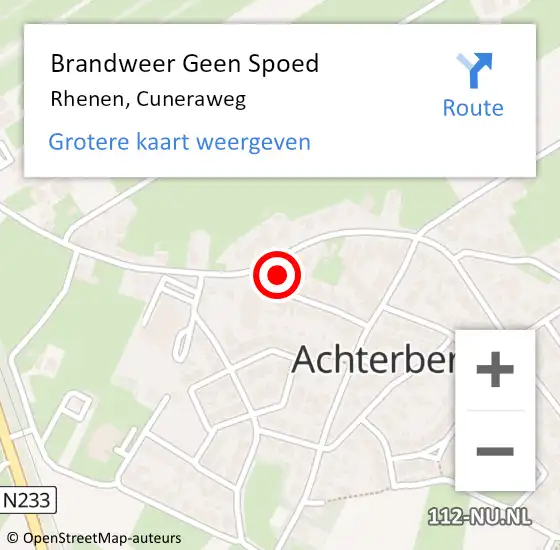 Locatie op kaart van de 112 melding: Brandweer Geen Spoed Naar Rhenen, Cuneraweg op 23 juni 2023 17:17