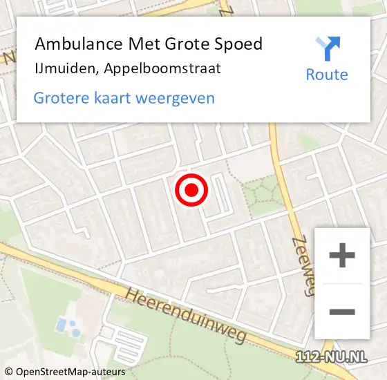 Locatie op kaart van de 112 melding: Ambulance Met Grote Spoed Naar IJmuiden, Appelboomstraat op 23 juni 2023 17:38