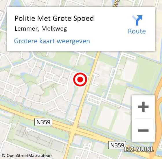 Locatie op kaart van de 112 melding: Politie Met Grote Spoed Naar Lemmer, Melkweg op 23 juni 2023 17:52