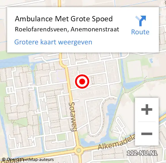 Locatie op kaart van de 112 melding: Ambulance Met Grote Spoed Naar Roelofarendsveen, Anemonenstraat op 23 juni 2023 18:00