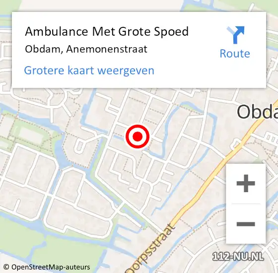 Locatie op kaart van de 112 melding: Ambulance Met Grote Spoed Naar Obdam, Anemonenstraat op 23 juni 2023 18:49