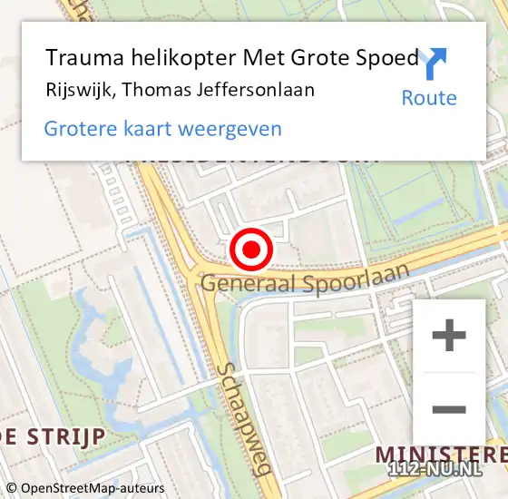Locatie op kaart van de 112 melding: Trauma helikopter Met Grote Spoed Naar Rijswijk, Thomas Jeffersonlaan op 23 juni 2023 19:19