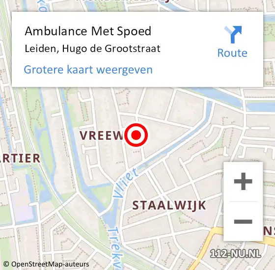 Locatie op kaart van de 112 melding: Ambulance Met Spoed Naar Leiden, Hugo de Grootstraat op 23 juni 2023 19:39