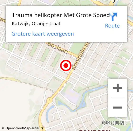 Locatie op kaart van de 112 melding: Trauma helikopter Met Grote Spoed Naar Katwijk, Oranjestraat op 23 juni 2023 20:09