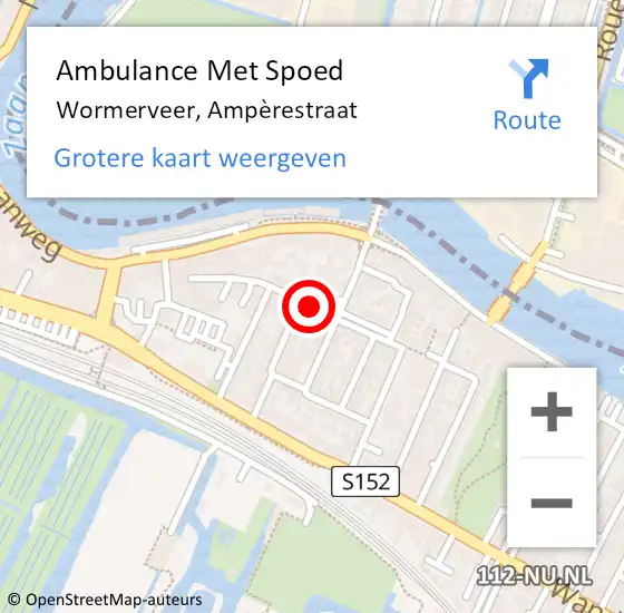 Locatie op kaart van de 112 melding: Ambulance Met Spoed Naar Wormerveer, Ampèrestraat op 23 juni 2023 21:12