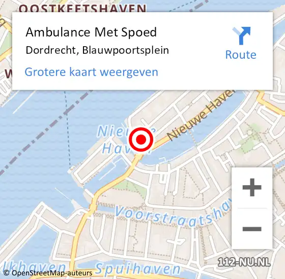 Locatie op kaart van de 112 melding: Ambulance Met Spoed Naar Dordrecht, Blauwpoortsplein op 23 juni 2023 21:19