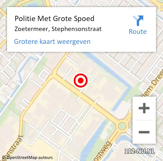 Locatie op kaart van de 112 melding: Politie Met Grote Spoed Naar Zoetermeer, Stephensonstraat op 23 juni 2023 21:22