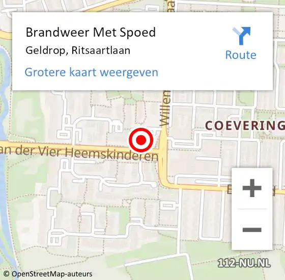 Locatie op kaart van de 112 melding: Brandweer Met Spoed Naar Geldrop, Ritsaartlaan op 23 juni 2023 21:27