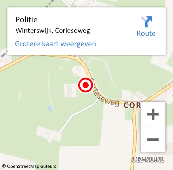 Locatie op kaart van de 112 melding: Politie Winterswijk, Corleseweg op 23 juni 2023 22:08