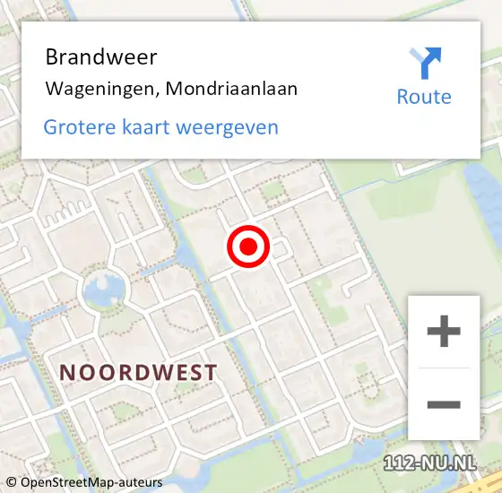 Locatie op kaart van de 112 melding: Brandweer Wageningen, Mondriaanlaan op 23 juni 2023 22:19