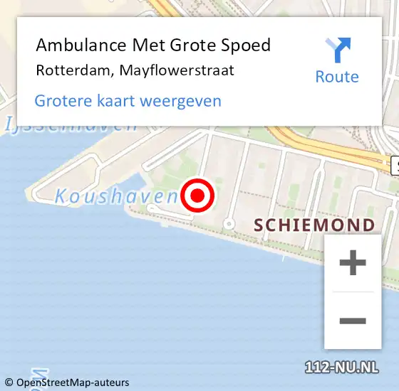 Locatie op kaart van de 112 melding: Ambulance Met Grote Spoed Naar Rotterdam, Mayflowerstraat op 23 juni 2023 22:54