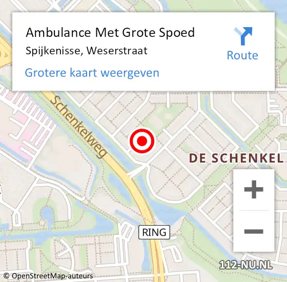 Locatie op kaart van de 112 melding: Ambulance Met Grote Spoed Naar Spijkenisse, Weserstraat op 23 juni 2023 23:03