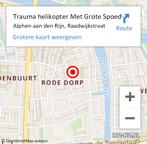 Locatie op kaart van de 112 melding: Trauma helikopter Met Grote Spoed Naar Alphen aan den Rijn, Raadwijkstraat op 23 juni 2023 23:33